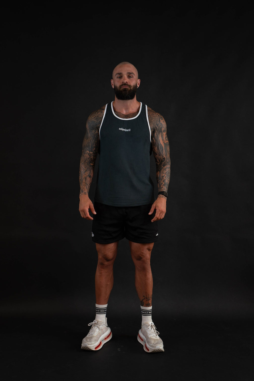 Essential Piped Stringer in Slate Green, front view on a male model