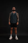 Essential Piped Stringer in Slate Green, front view on a male model