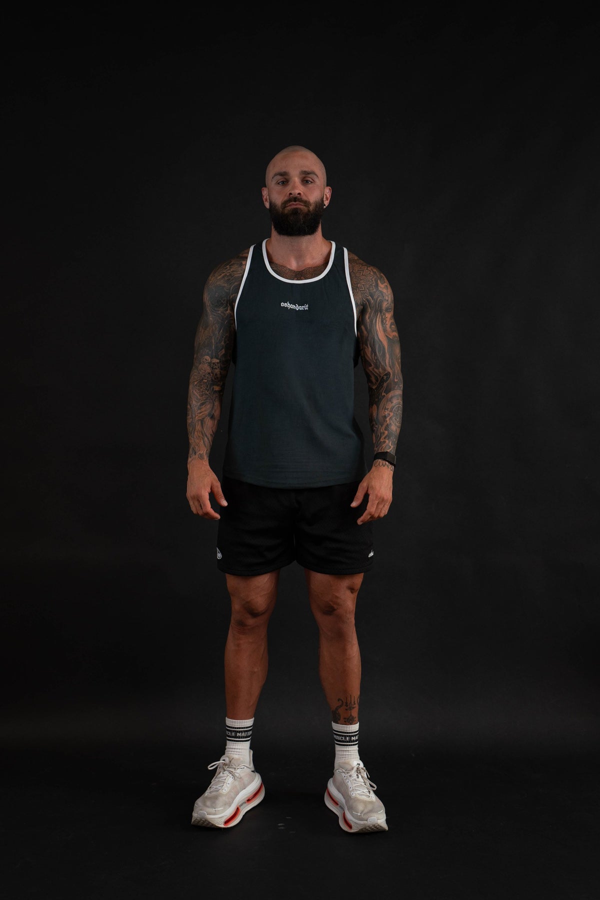 Essential Piped Stringer in Slate Green, front view on a male model